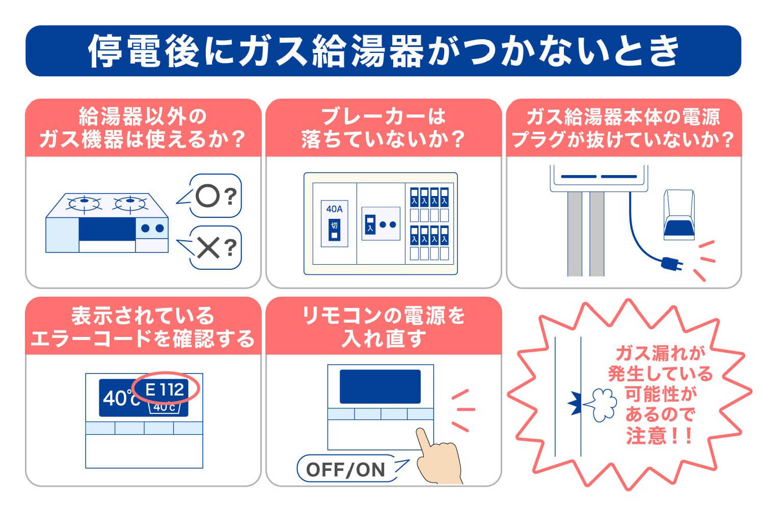 停電後にガス給湯器がつかない場合の対処方法や復旧時の注意点 | 東京ガス